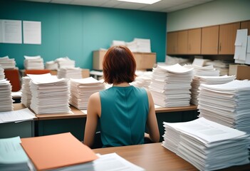 Stack of paper in office. Busy work, high pressure, work. Study. 