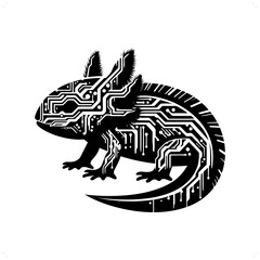 salamander; axolotl silhouette in animal cyberpunk, modern futuristic illustration