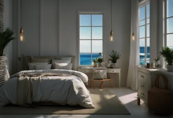 bedroom interior render 3d cozy coastal White
