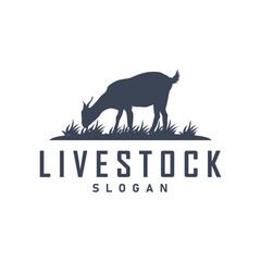 Goat logo design vector goat farm illustration cattle livestock silhouette retro rustic