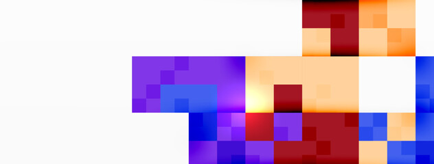 A pixel art of a person with a purple shirt on, showcasing colorfulness through various shades of violet and magenta. The design features a symmetrical pattern with rectangles and a font
