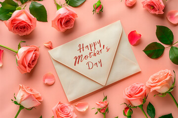 Envelope with the text 'Happy Mother's Day,' surrounded by flowers