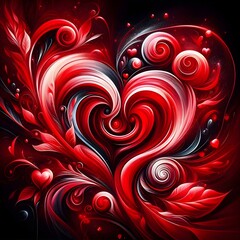 Capture the essence of love with our vibrant abstract image: swirling red rose petals and heart shapes ignite passion. Perfect for romantic themes!