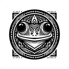frog, toad silhouette in animal ethnic, polynesia tribal illustration