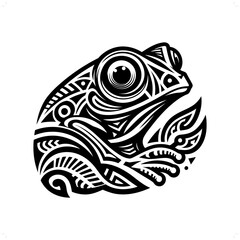 frog, toad silhouette in animal ethnic, polynesia tribal illustration