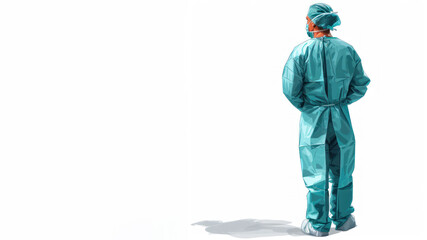 Illustration of surgeon standing wearing a uniform for surgery