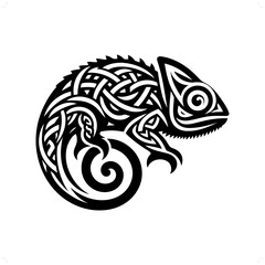 chameleon reptile silhouette in animal celtic knot, irish, nordic illustration