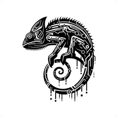  chameleon reptile silhouette in animal cyberpunk, modern futuristic illustration