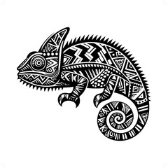  chameleon reptile silhouette in animal ethnic, polynesia tribal illustration