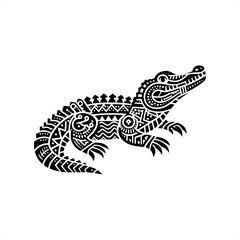 alligator; crocodile silhouette in animal ethnic, polynesia tribal illustration