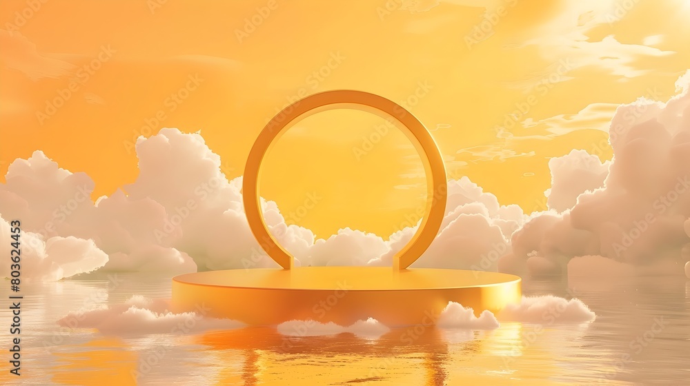 Poster serene sunset reflection on tranquil waters with ethereal floating circle