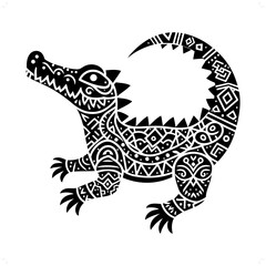 alligator; crocodile silhouette in animal ethnic, polynesia tribal illustration