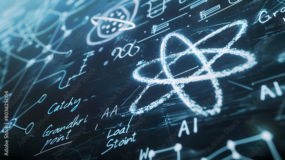 Poster intricate mathematical formulas and symbols covering a chalkboard or blackboard representing the pur