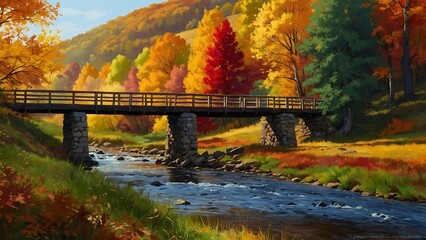 Obraz premium bridge in autumn Autumn Tranquility Scenic Countryside in Fall 