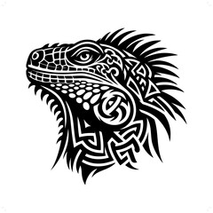iguana reptile silhouette in animal celtic knot, irish, nordic illustration