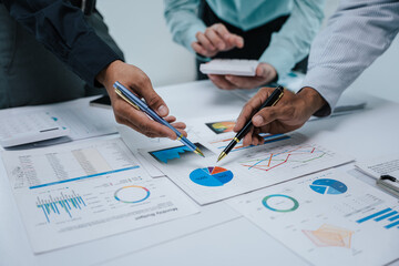 Close up of hand teamwork business group are meeting working and brainstorming about business...