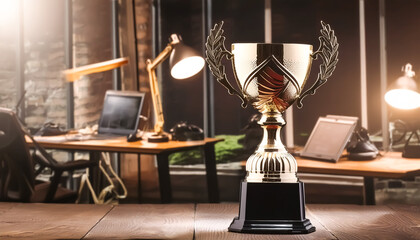 Trophy, workplace, desk top, displayed, victory, winner, honors, memorial, close-up