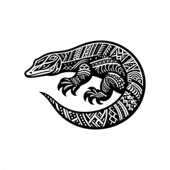 komodo dragon silhouette in animal ethnic, polynesia tribal illustration