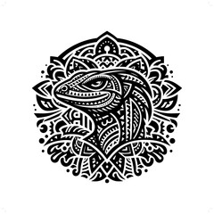komodo dragon silhouette in animal ethnic, polynesia tribal illustration