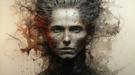 シニア女性の顔水彩アート,Generative AI AI画像