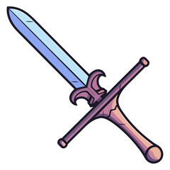 An icon depicting medieval sword, showcasing straight blade with simple crossguard and round pommel