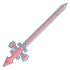 An icon depicting medieval sword, showcasing straight blade with simple crossguard and round pommel