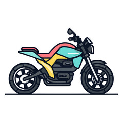 An icon representing a motorcycle, rendered in a vector style with a streamlined frame, two wheels
