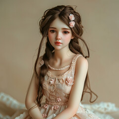 Beautiful Dolly Girl in Pastel Pink Dress 