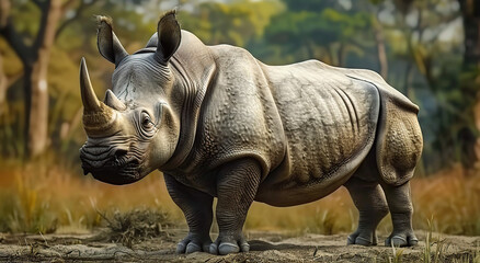 Obraz premium Indian Rhinoceros (Rhinoceros unicornis), is a Rhinoceros Species Native to the Indian Subcontinent