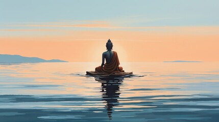 水面に座る仏陀像,Generative AI AI画像 - obrazy, fototapety, plakaty