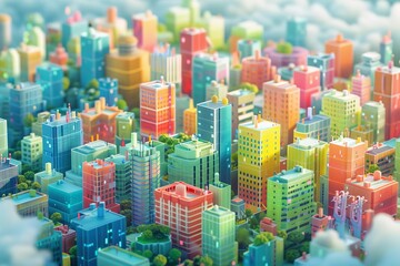 Obraz premium Bring the statistics to life with an eye-level angle depiction of a vibrant cityscape