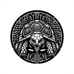 turtle, tortoise silhouette in animal cyberpunk, modern futuristic illustration