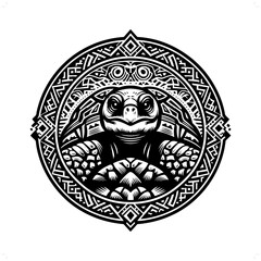 turtle, tortoise silhouette in animal ethnic, polynesia tribal illustration