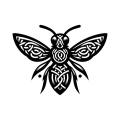 bee, wasp, hornet silhouette in animal celtic knot, irish, nordic illustration