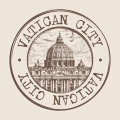 Vatican City Stamp City Postmark. Silhouette Postal Passport. Round Vector Icon. Vintage Postage Design.