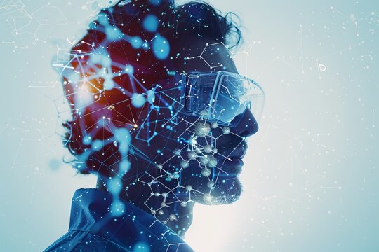 a person in a lab coat and safety goggles, merged with a backdrop of chemical formulas and molecular structures, symbolizing the role of science in industrial innovation