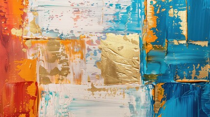 abstract large stroke yellow and blue oil painting 