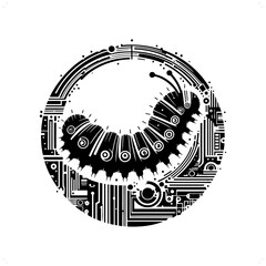 caterpillar silhouette in animal cyberpunk, modern futuristic illustration