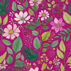, floral pattern, fucsia background floral pattern, vintage flower motif, 
