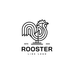 Vintage rooster logo design with monoline style illustration