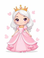 cute kawai cartoon princess wearing crown