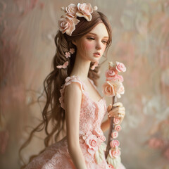 Beautiful Pink Bridal Doll with Pastal Floral Dress