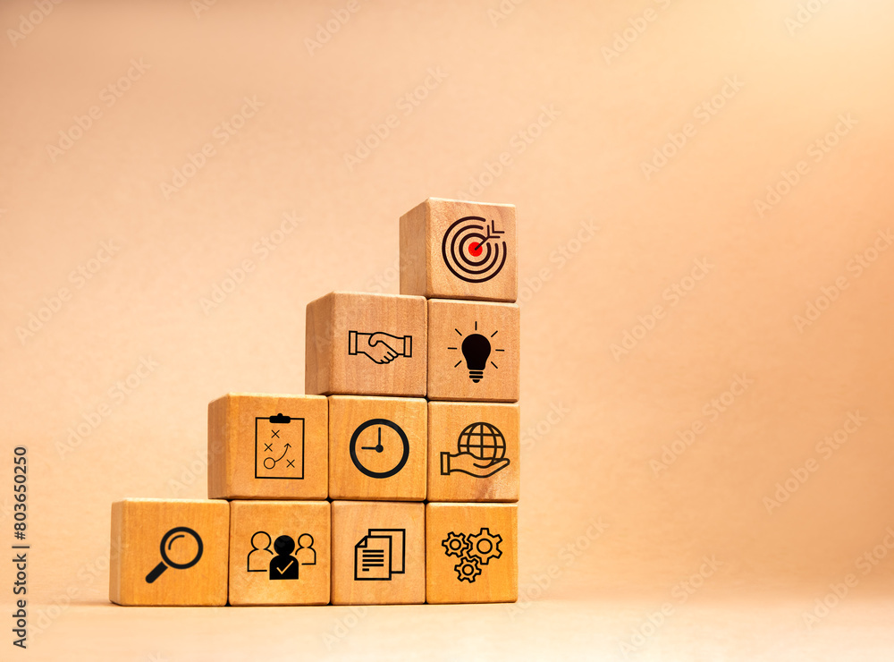 Aufkleber business startup action plan and targeting with growth success process for leadership concept. strat