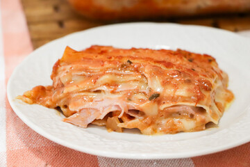 slice of lasagna on plate