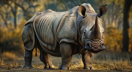 Fototapeta premium Indian Rhinoceros (Rhinoceros unicornis), is a Rhinoceros Species Native to the Indian Subcontinent