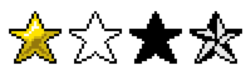 set of pixel star, rating, ranking icon symbol ui and ux design, glyphs and stroke line icon