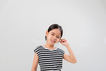 cute little girl isolated on white background close ears