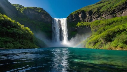 Fototapeta premium waterfall in the forest Nature's Symphony Majestic Waterfall in the Wilderness 