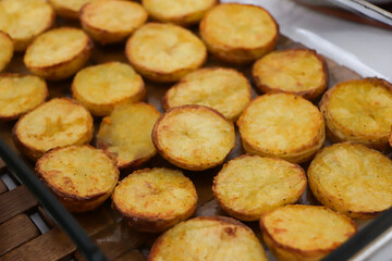 roast potatoes on platter on table