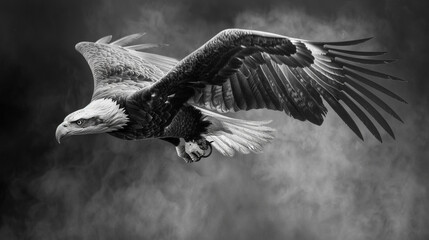 A majestic eagle in flight, captured in charcoal 
